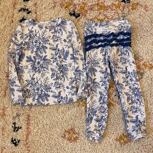 Ruffle Butts Blue and White Floral Pajama Set